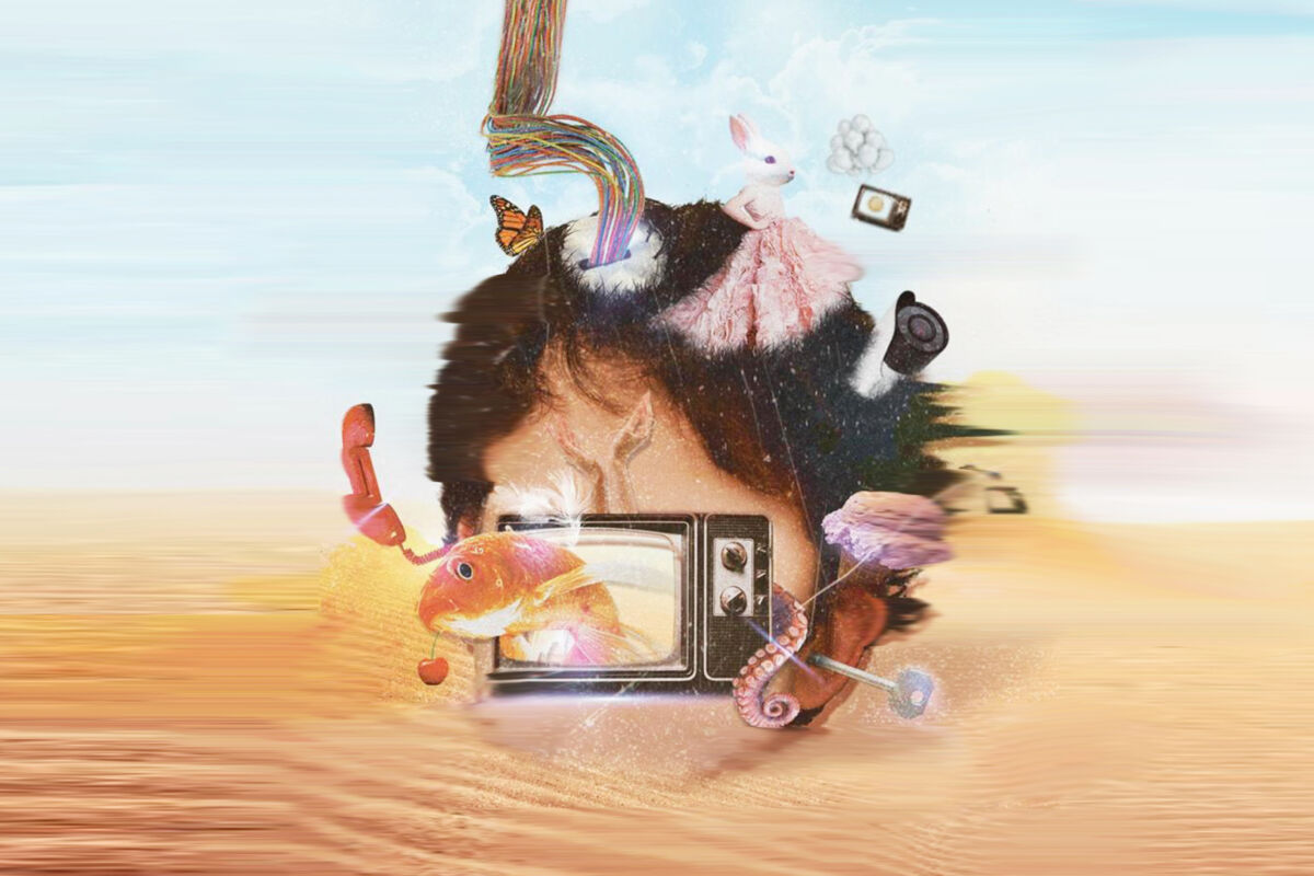 Illustration montage of head and desert landscape